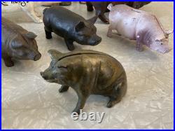 Huge Lot Of Vintage Heavy Cast Iron Metal Pig Hog Piggy Bank Pig Figure Doorstop