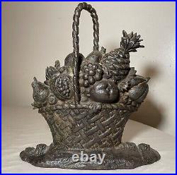Huge antique original cast iron flower basket bouquet heavy figural doorstop Huge antique original cast iron flower basket bouquet heavy figural doorstop