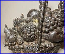 Huge antique original cast iron flower basket bouquet heavy figural doorstop Huge antique original cast iron flower basket bouquet heavy figural doorstop