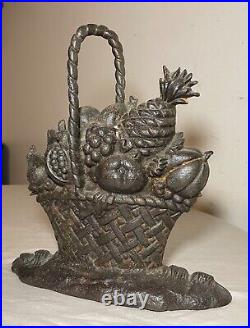 Huge antique original cast iron flower basket bouquet heavy figural doorstop Huge antique original cast iron flower basket bouquet heavy figural doorstop
