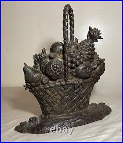 Huge antique original cast iron flower basket bouquet heavy figural doorstop Huge antique original cast iron flower basket bouquet heavy figural doorstop