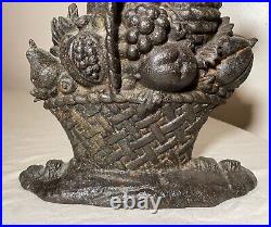Huge antique original cast iron flower basket bouquet heavy figural doorstop Huge antique original cast iron flower basket bouquet heavy figural doorstop