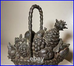 Huge antique original cast iron flower basket bouquet heavy figural doorstop Huge antique original cast iron flower basket bouquet heavy figural doorstop