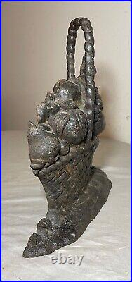 Huge antique original cast iron flower basket bouquet heavy figural doorstop Huge antique original cast iron flower basket bouquet heavy figural doorstop