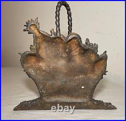 Huge antique original cast iron flower basket bouquet heavy figural doorstop Huge antique original cast iron flower basket bouquet heavy figural doorstop