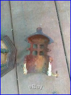 LARGEST RARE ANTIQUE LIGHTHOUSE CAST IRON DOORSTOP ORIGINAL 2PART candle holder