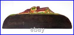 LATE 19TH C ANTIQUE CAST IRON COTTAGE DOORSTOP IN ORIG PAINT, WithFENCING, FLOWERS