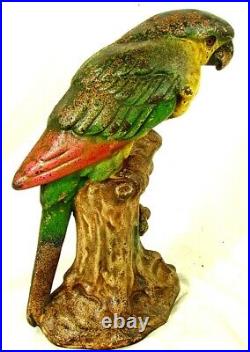 LG HUBLEY PARROT DOORSTOP w ORIGINAL PAINT 11 TALL c. 1910 LG HUBLEY PARROT DOORSTOP w ORIGINAL PAINT 11 TALL c. 1910
