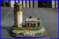LIGHTHOUSE & KEEPERS HOME Antique Cast Iron Figural Doorstop Nautical Seaside