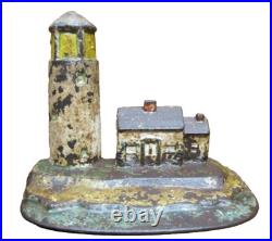 LIGHTHOUSE & KEEPERS HOME Antique Cast Iron Figural Doorstop Nautical Seaside LIGHTHOUSE & KEEPERS HOME Antique Cast Iron Figural Doorstop Nautical Seaside