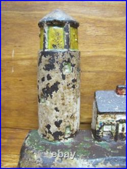 LIGHTHOUSE & KEEPERS HOME Antique Cast Iron Figural Doorstop Nautical Seaside