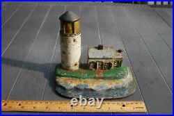 LIGHTHOUSE & KEEPERS HOME Antique Cast Iron Figural Doorstop Nautical Seaside