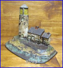 LIGHTHOUSE & KEEPERS HOME Antique Cast Iron Figural Doorstop Nautical Seaside