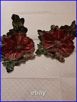 LULA VANHAREN LAVELL Vintage CAST IRON RED POPPY BOOKENDS/DOORSTOPS