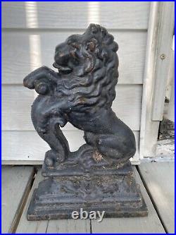 Large Antique 19th Century Lion Doorstop Cast Iron with Black Paint British