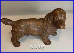 Large Antique Cast Iron Hubley Cocker Spaniel Dog Doorstop Red Collar 11x7