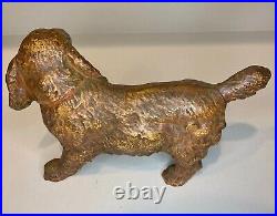 Large Antique Cast Iron Hubley Cocker Spaniel Dog Doorstop Red Collar 11x7