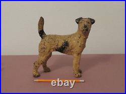 Large Antique Hubley Wired Hair Fox Terrier Cast Iron Doorstop Great Paintpatina