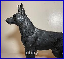 Large antique Davison German Shepherd dog black gold cast iron doorstop statue