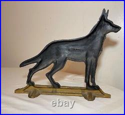 Large antique Davison German Shepherd dog black gold cast iron doorstop statue