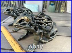 Large cast Iron frog lantern pair / Halloween / 5.5lbs each / Lucky Porch Decor