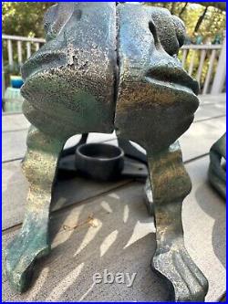 Large cast Iron frog lantern pair / Halloween / 5.5lbs each / Lucky Porch Decor