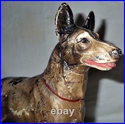 Lg. Antique Hubley German Shepherd Cast Iron Police Guard Dog Door Home Doorstop