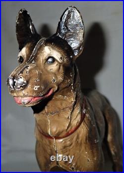 Lg. Antique Hubley German Shepherd Cast Iron Police Guard Dog Door Home Doorstop