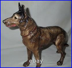 Lg. Antique Hubley German Shepherd Cast Iron Police Guard Dog Door Home Doorstop