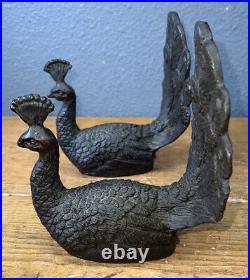 Lot of 2 Vintage Cast Iron Peacock Doorstop or Bookend Very Heavy
