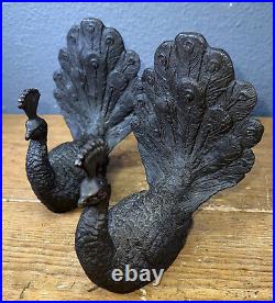 Lot of 2 Vintage Cast Iron Peacock Doorstop or Bookend Very Heavy