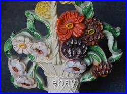 Lovely Vintag Hubley 204 Cast Iron Hand Painted Dahlias Basket Motif Doorstop #1