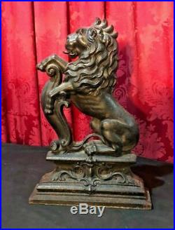 Massive Antique Victorian Cast Iron Figural Lion Doorstop