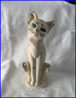 NICE Antique 10 Cast Iron Cat Door Stop HUBLEY Tall White Siamese Cat VERY RARE