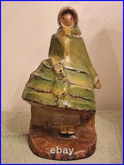Old Antique Hubley Cast Iron Doorstop Woman With Purse #296