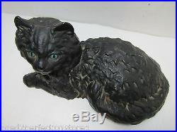 Old Cast Iron Cat Doorstop marked Iron Art black cat lying down fireside ornate