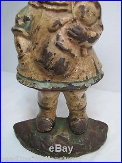 Old Cast Iron'Dolly' Doorstop little girl w doll original old paint detailed