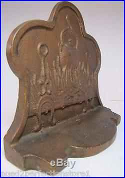 Old Cast Iron Fireplace Hearth Doorstop andirons kettle pot firewood bookend