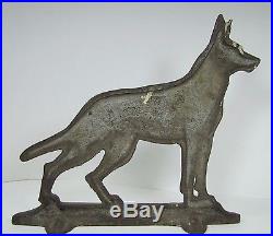 Old Cast Iron German Shepherd Dog Large Figural Doorstop wedge base door stopper