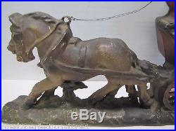 Old Cast Iron Stagecoach Doorstop horses pulling carriage Pat Pend old ori paint