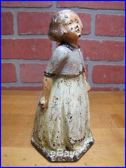 Old YOUNG GIRL Flower Dress Sweater Cast Iron Doorstop Decorative Art Statue
