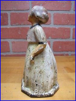 Old YOUNG GIRL Flower Dress Sweater Cast Iron Doorstop Decorative Art Statue