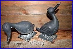 Orig 1950 Cast Iron Ducks Doorstop Garden Statue Virginia Metalcrafters Pair / 2