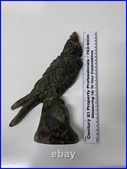 Orig Cast Iron Parrot Figural Door Stop antique old vtg Bird Estate find