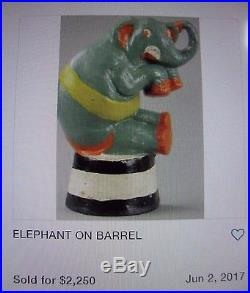 Orig c1930 Circus Elephant on Barrel Taylor Cook No2 Cast Iron Figural Doorstop