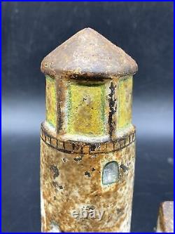 Original Antique Cast Iron Doorstop Lighthouse Keepers Cottage Home Old Nautical