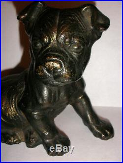 Original Antique Cast Iron Hubley Boston Terrier seated Puppy Doorstop