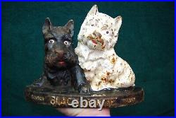 Original Antique Cast Iron Scotch Whisky Black & White Door Stop 7 lbs