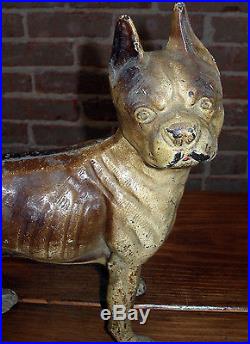 Original Antique Hubley Cast Iron Right Facing Boston Terrier Bulldog Doorstop