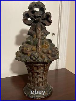 Original Antique Huge 15 Heavy Cast Iron Fruit Basket Doorstop Bow Knot Original Antique Huge 15 Heavy Cast Iron Fruit Basket Doorstop Bow Knot